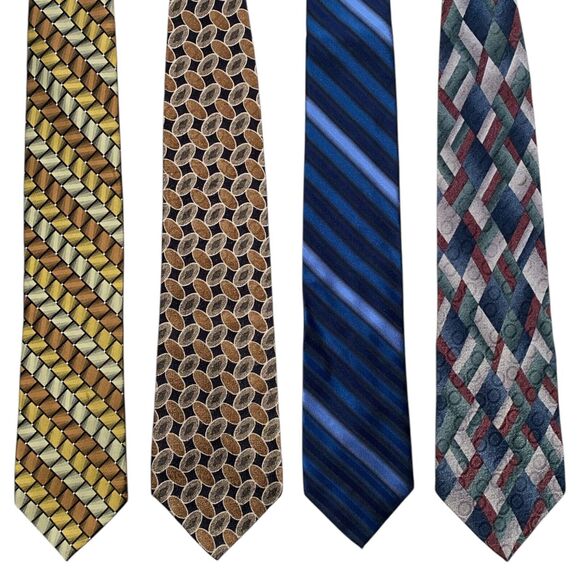 Mens Van Heusen Silk Neckties Geometric Striped Ties Blue Brown Black Lot of 4 - Picture 1 of 3